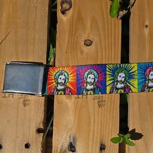 Colorful Jesus Print Belt with bottle opener